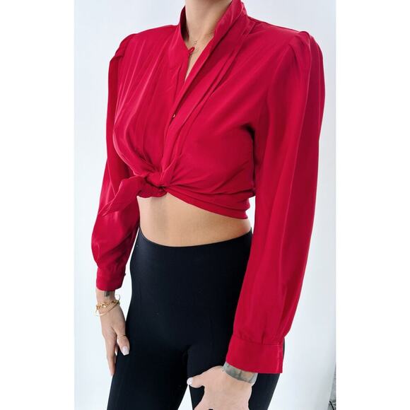 Vintage 80s Petite Illustrations Red Button Down Blouse Size 2P - Picture 1 of 5